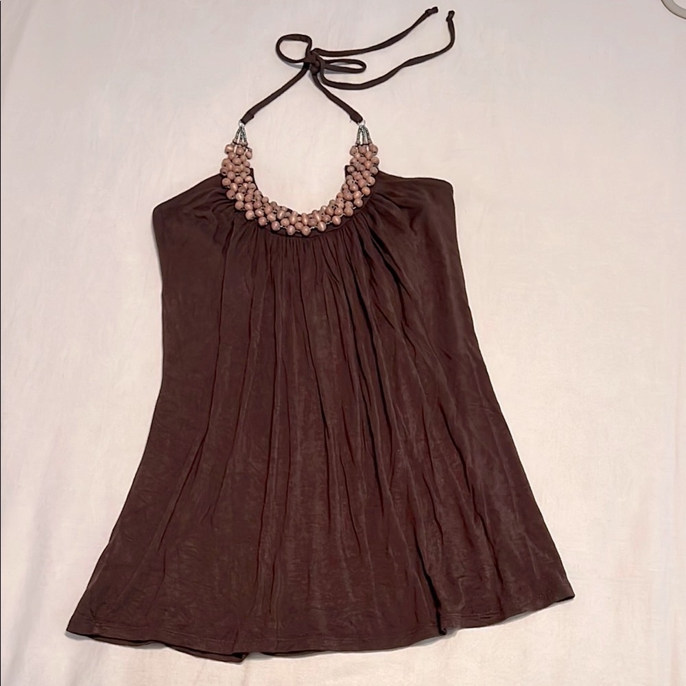 Byer California Brown Pleated Flutter Sleeve Top